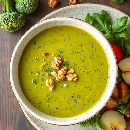Creamy Broccoli Soup and Apple Walnut Salad