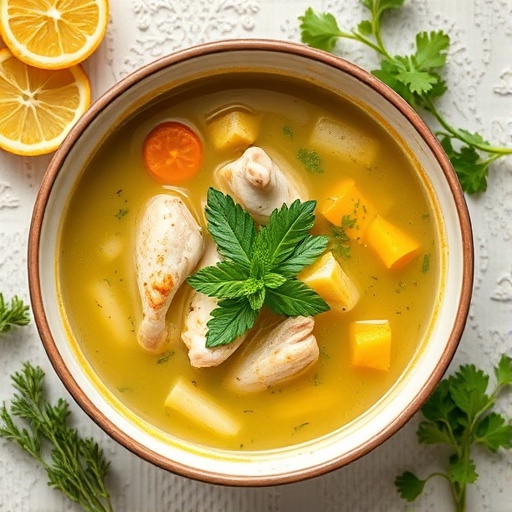 Creamy Chicken Soup with Lemon Herb Salad