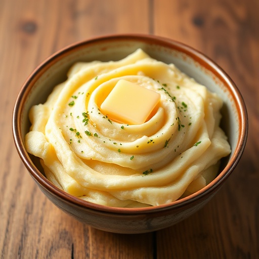 Creamy Russet Mashed Potatoes 1 Russet Mashed Potatoes — creamy mashed potatoes in a bowl with melted butter and herbs, classic dinner side dish