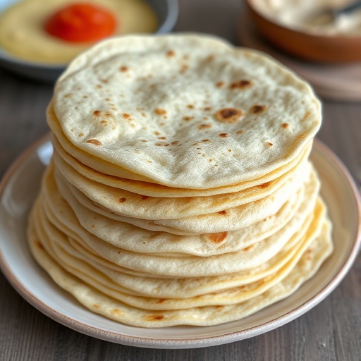 Homemade Tortillas Recipe 1 Tortillas — stack of soft, homemade flour tortillas on a rustic wooden table, authentic and warm