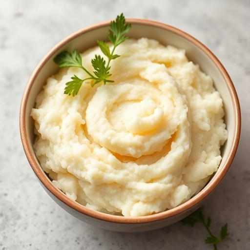 Riced Mashed Potatoes for Smooth Texture 1 Riced Mashed Potatoes — bowl of riced mashed potatoes with butter and chives, ultra-smooth and creamy texture