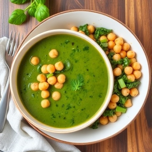 Spinach Soup with Mediterranean Chickpea Salad