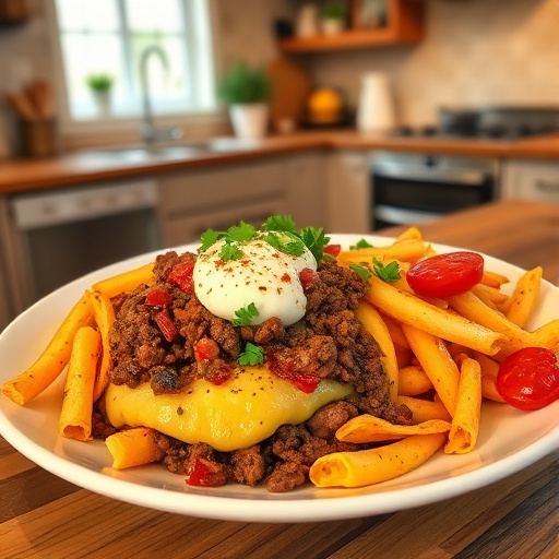 A delicious ground beef dinner, like a savory shepherd's pie with mashed potato topping, ready to be served.