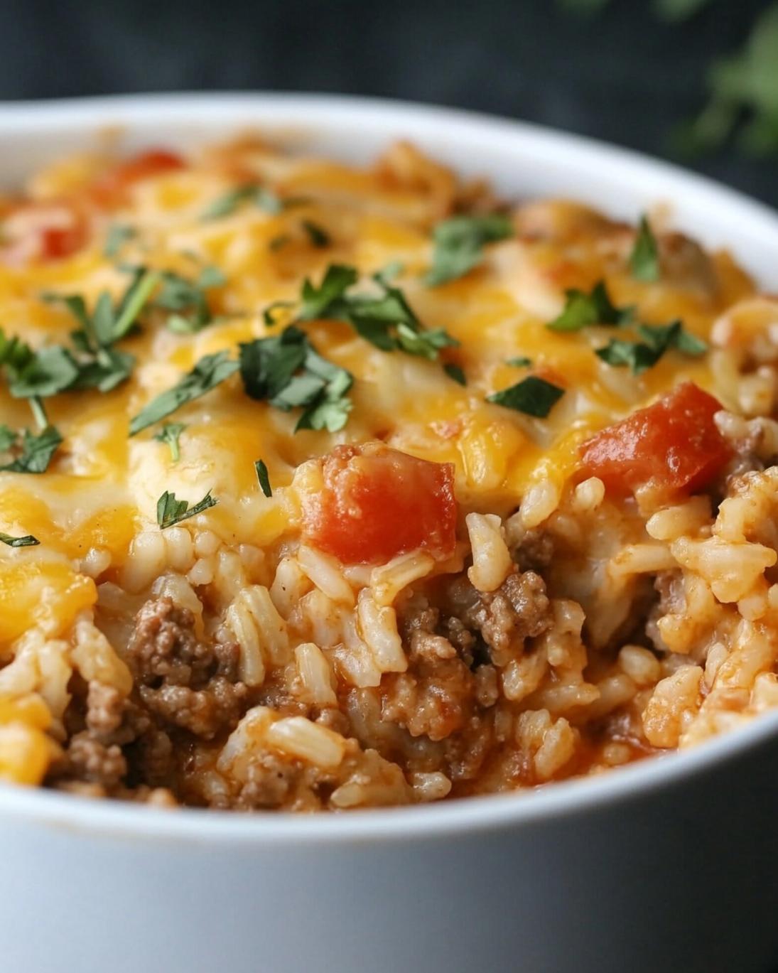 Cheesy Ground Beef and Rice Casserole