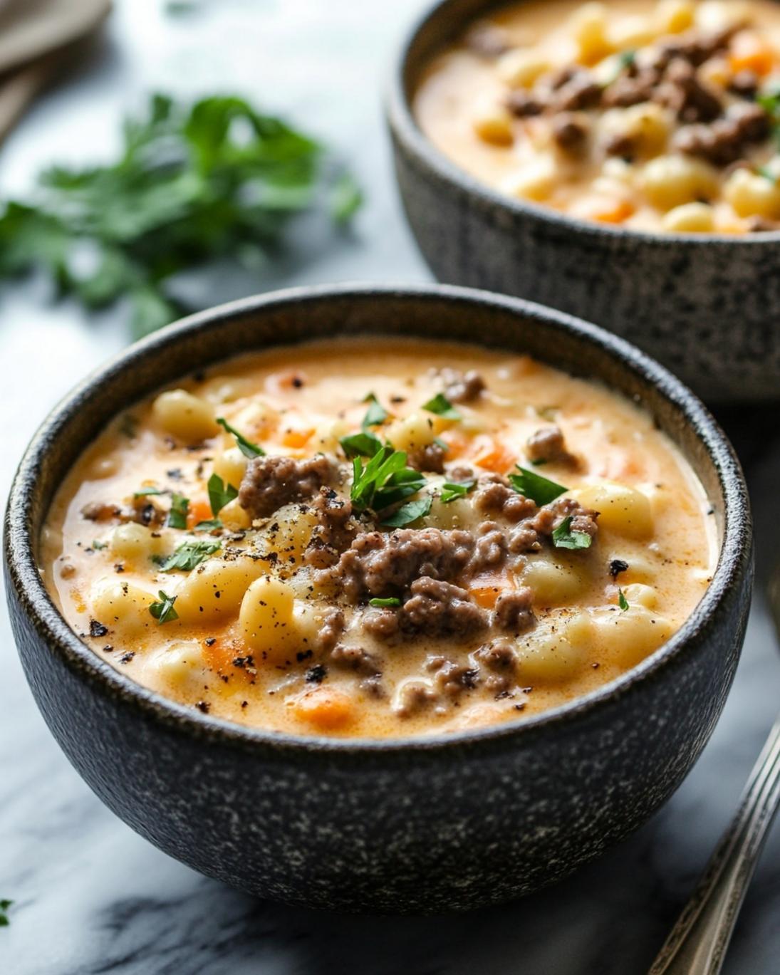 Creamy Mac Cheese Burger Soup Recipe 1