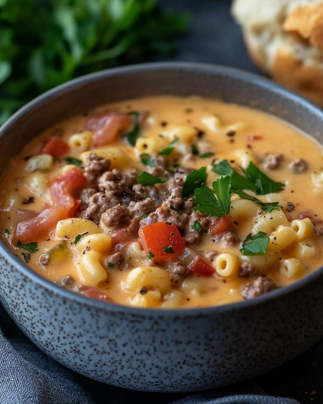 Creamy Mac & Cheese Burger Soup Recipe
