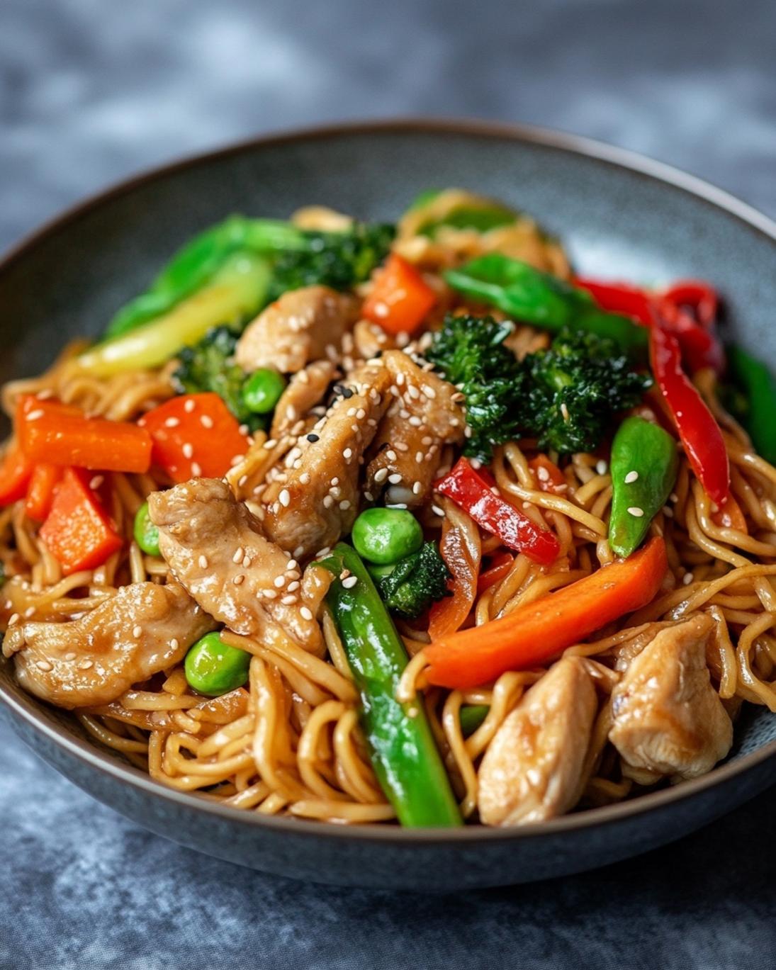 Easy Chicken Lo Mein with Crispy Vegetables