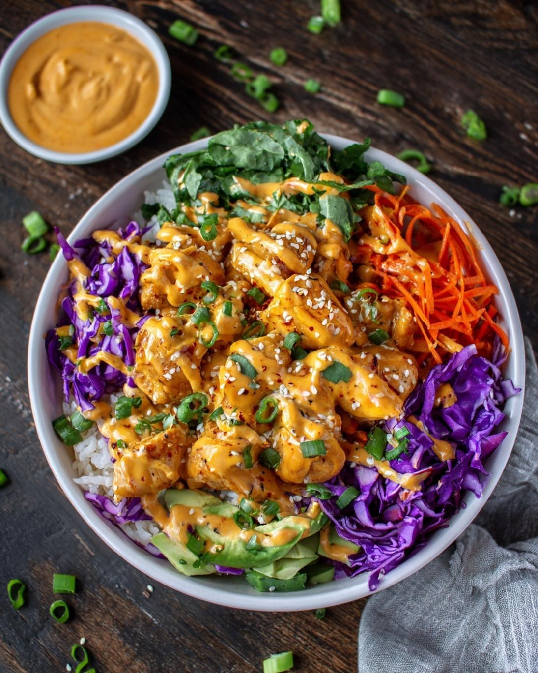 Easy Creamy Bang Bang Chicken Bowls for Healthy Dinners
