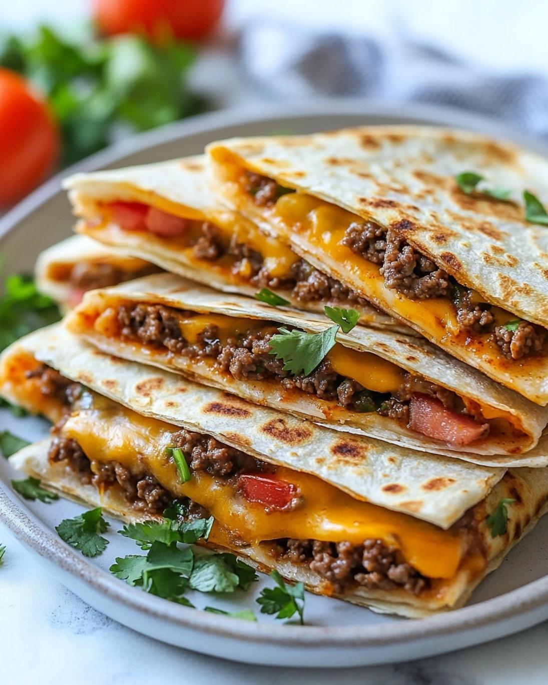 Easy Ground Beef Cheeseburger Quesadillas