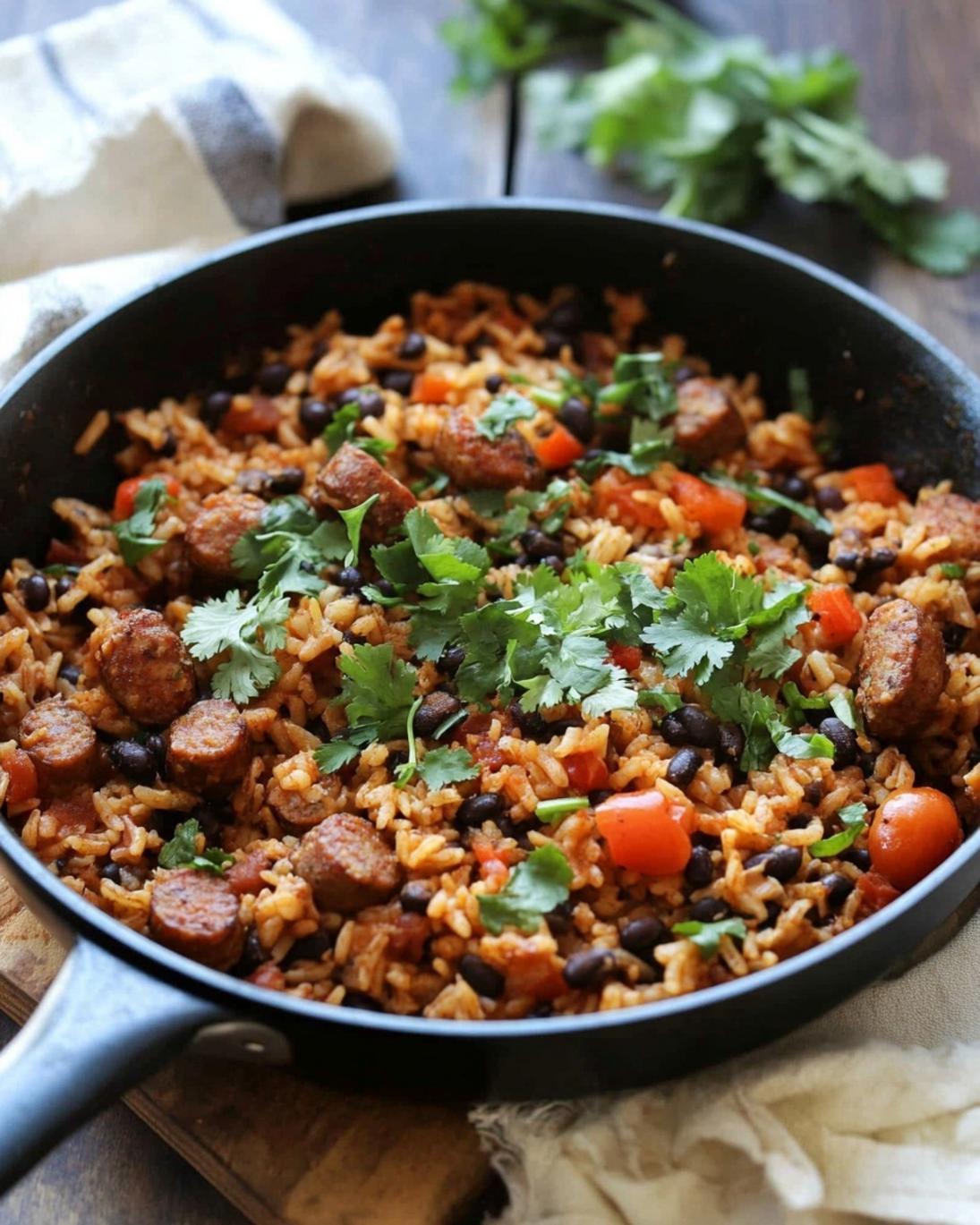 Easy One Pan Sausage and Black Bean Rice Skillet 1