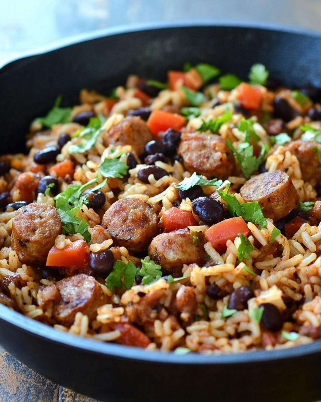 Easy One-Pan Sausage and Black Bean Rice Skillet