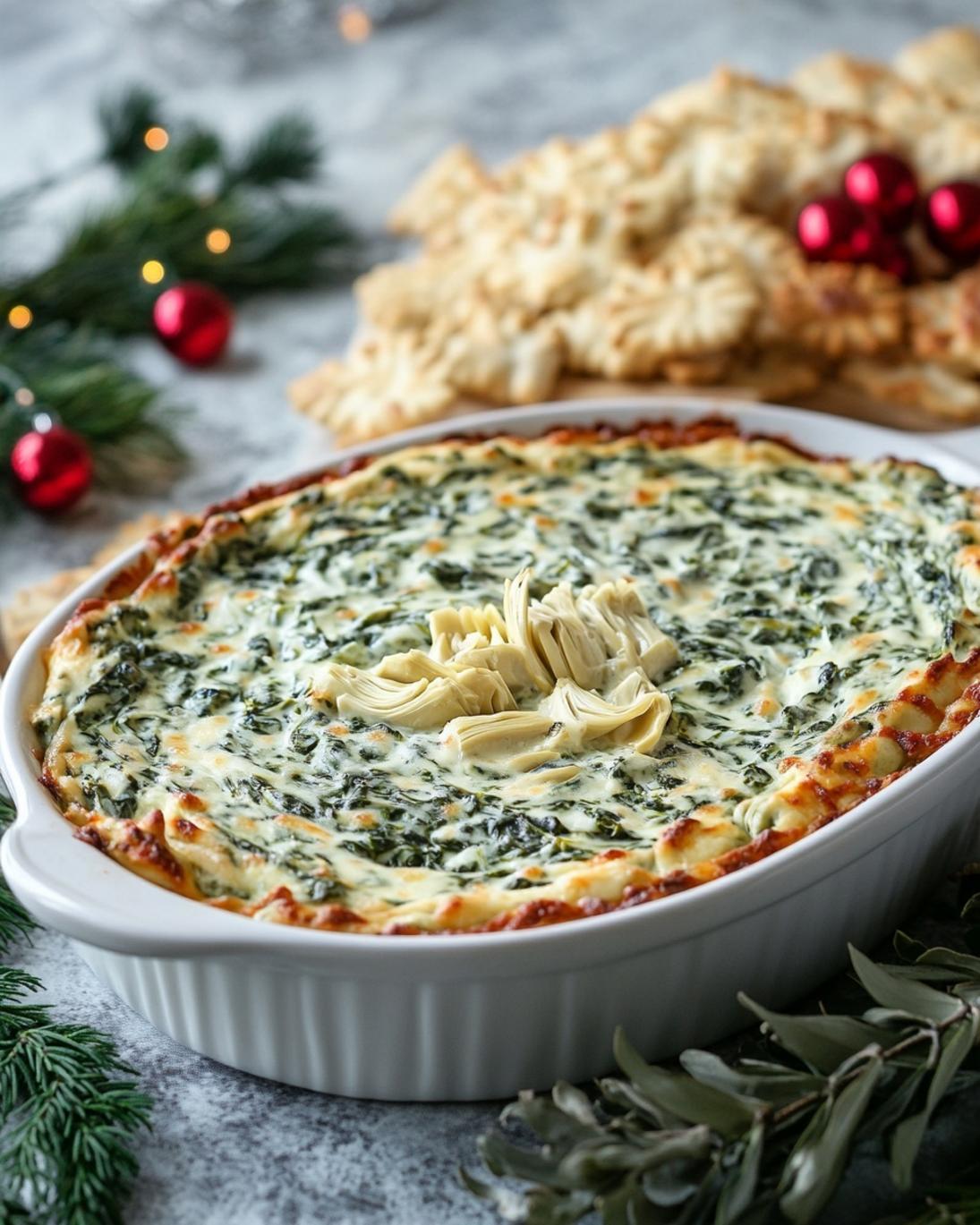 Festive Creamy Spinach and Artichoke Grinch Style Dip 1