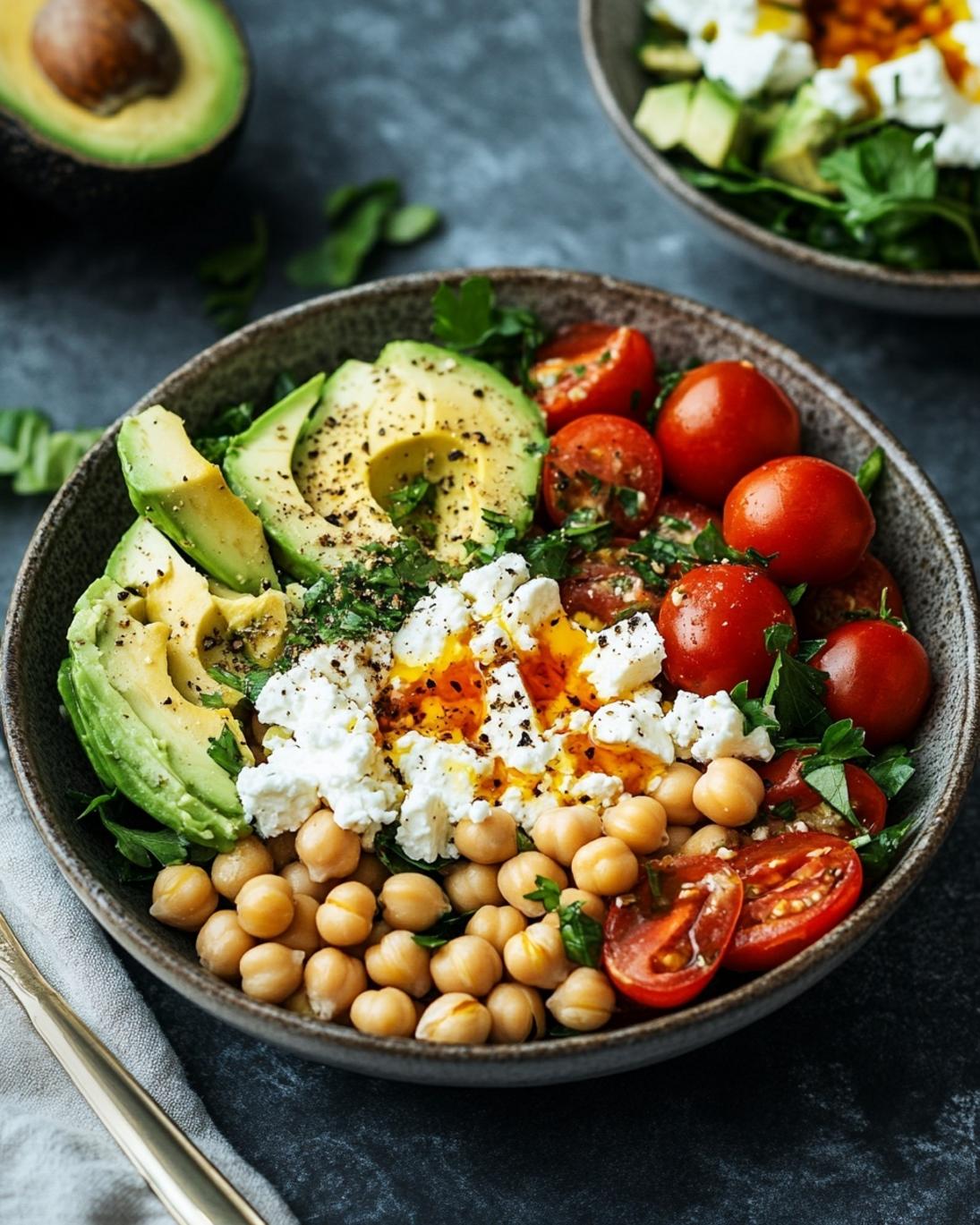 Healthy Chickpea Feta and Avocado Salad
