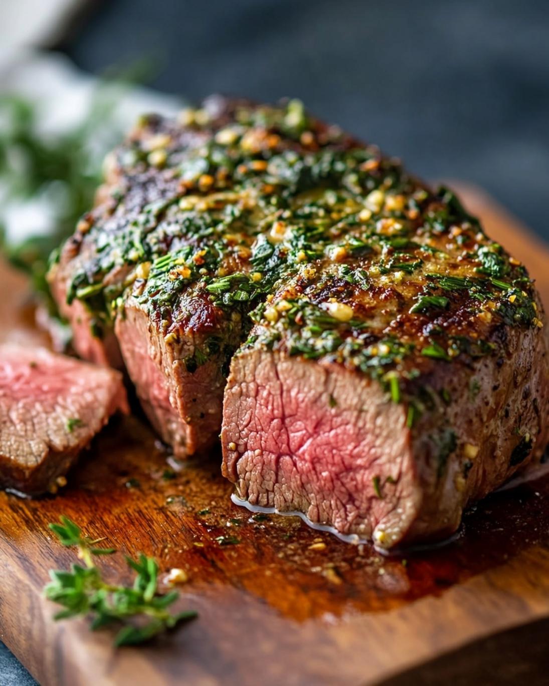 Juicy Herb-Crusted Grilled Beef Tenderloin with Garlic Butter