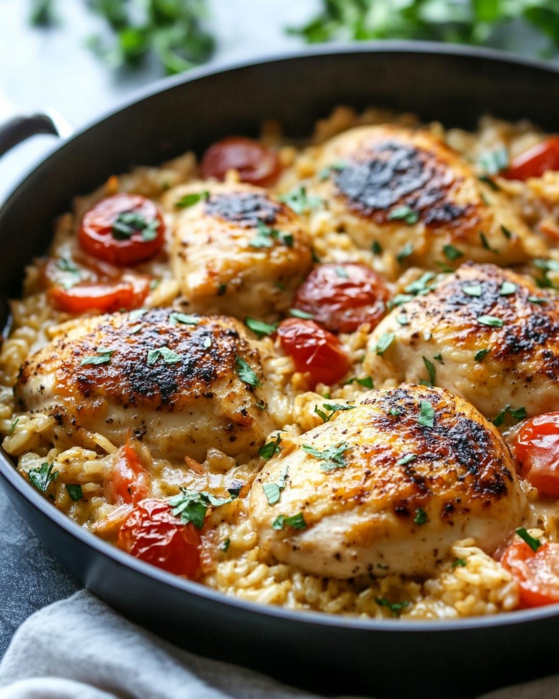 One-Pan Creamy Parmesan Chicken and Rice Bliss
