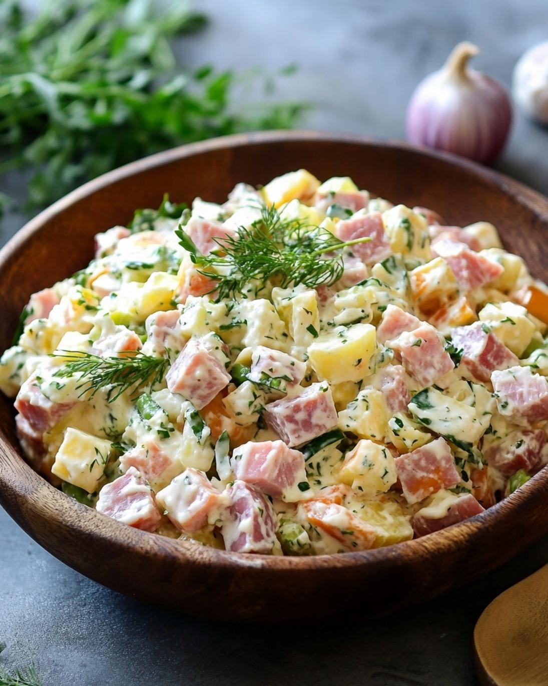 Savory Creamy Ham Salad with Crunchy Vegetables and Fresh Herbs 1