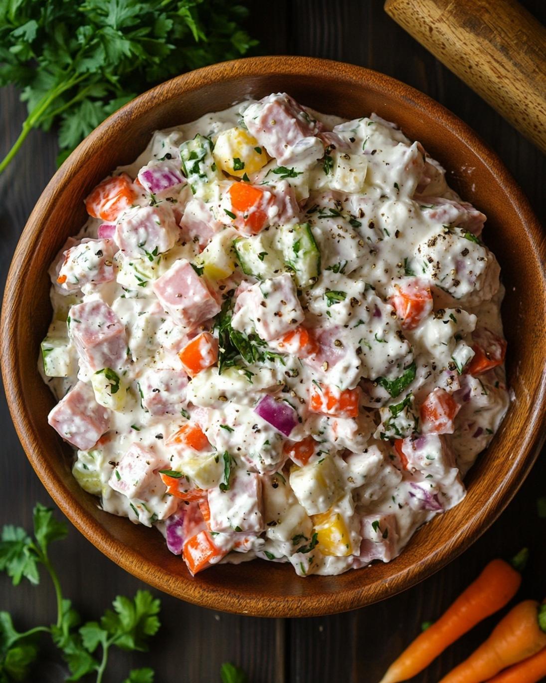 Savory Creamy Ham Salad with Crunchy Vegetables and Fresh Herbs