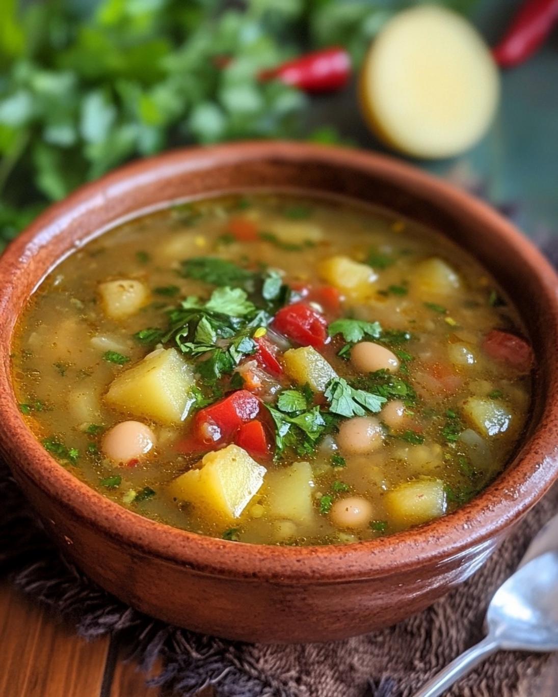 Sopa de Frijoles con Papas y Chile Verde 1
