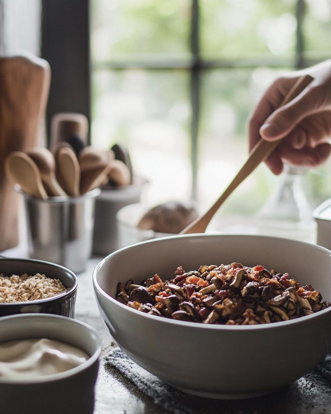 ingrediant of Cowboy Mushrooms With Crispy Bacon Onions