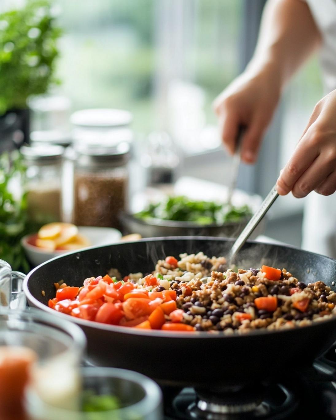 ingrediant of Easy One Pan Sausage and Black Bean Rice Skillet