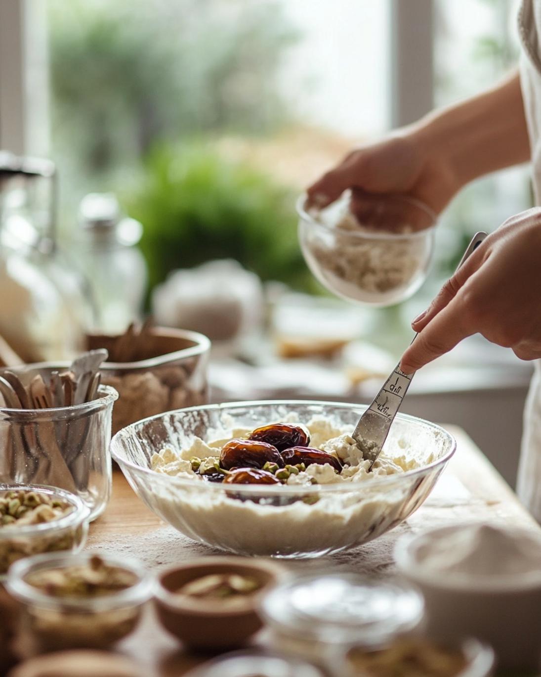 ingrediant of Festive Christmas Stuffed Dates with Cream Cheese and Pistachios
