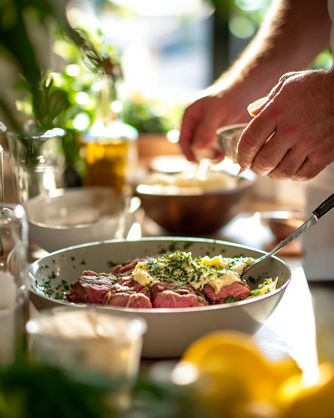 ingrediant of Juicy Herb Crusted Grilled Beef Tenderloin with Garlic Butter